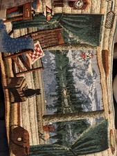 Vintage Style Tapestry Table Runner 72 X 12 Cabin Mountain Lodge Cat Decor 