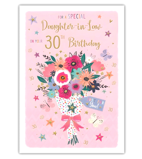 Birthday Card DAUGHTER IN LAW 30 30th Daughter-in-Law. *9-INCH Gold Foiled Card*