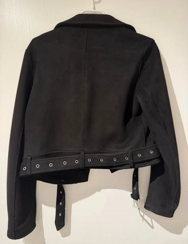 Zara Damen Bikerjacke Schwarz kurz, Reißverschluss & Gürtel, Größe S - Bild 2 von 2