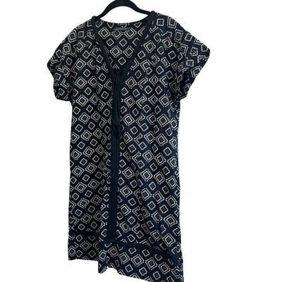 M&S Linen Blend Shift Dress UK 12 US 8 Black White Print Lace Trim Resort |  eBay