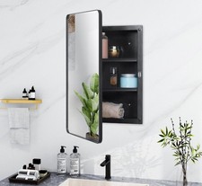 Fundin Plastic Black Medicine Cabinet, Beveled Edge Mirror Door with Round...