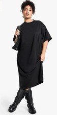 PrettyLittleThing Black Plus Oversized Midi T-Shirt Dress Crew Neck US 18 NWT