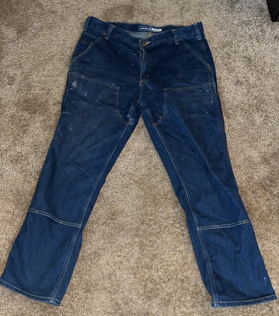 Carhartt Double Knee Denim Jeans Dungaree Carpenter Pants 36x30 Distressed y2K