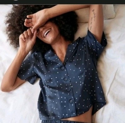 Marine Layer Silk Starry Night Pajama Top Navy Blue Stars Washable Silk Medium