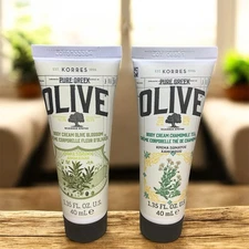 Lot Of 2 Korres Pure Greek Olive Oil Body Cream~Chamomile Tea & Olive Blossom~