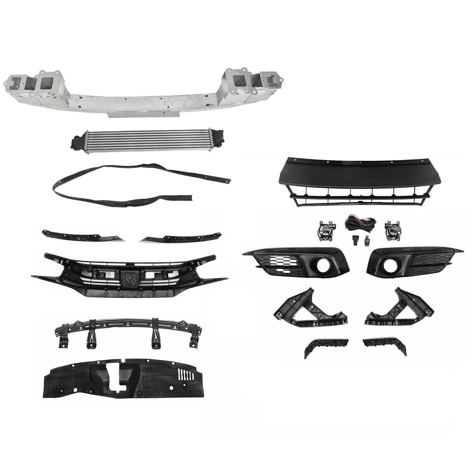 For CIVIC 2016-18 Front Grilles/Fog Lights/Bumper Reinforcement/Intercooler Kit