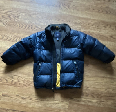 GAP Kids 1969 XS (4-5) Blue/Yellow Down Puffer Jacket Full Zip Pockets