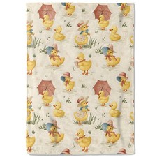 Cute Duck Fleece Blanket - 50x60in Adorable Duckling in Hat and Parasol Throw...