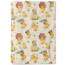 Cute Duck Fleece Blanket - 50x60in Adorable Duckling in Hat and Parasol Throw...