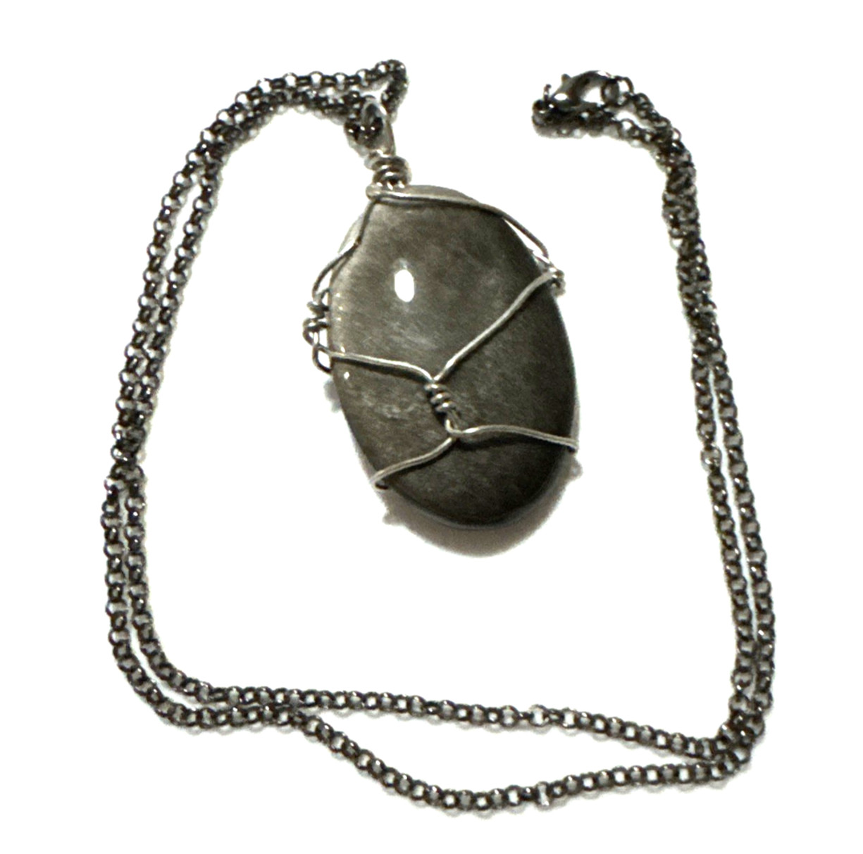 Labradorite Oval Pendant Necklace Jewelry Silver Tone Genuine Gray Stone Bling