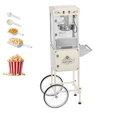 Uimoso Popcorn Maker with Cart, 800W, 8oz Kettle, Produces 48 Cups, White