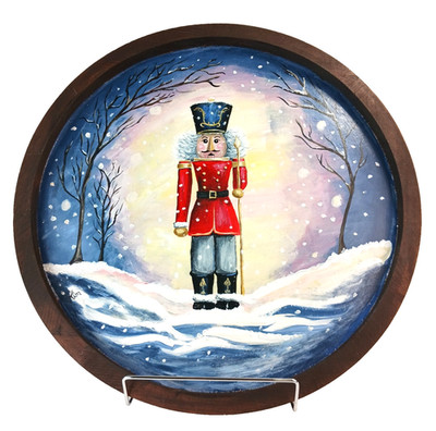Hand Painted Nutcracker Serving Tray Round Wooden Christmas Wall Art