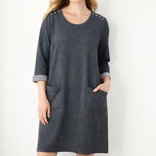 J Jill Womens Knit Shift Dress M Gray 3/4 Sleeve Contrast Cuff Pockets Casual