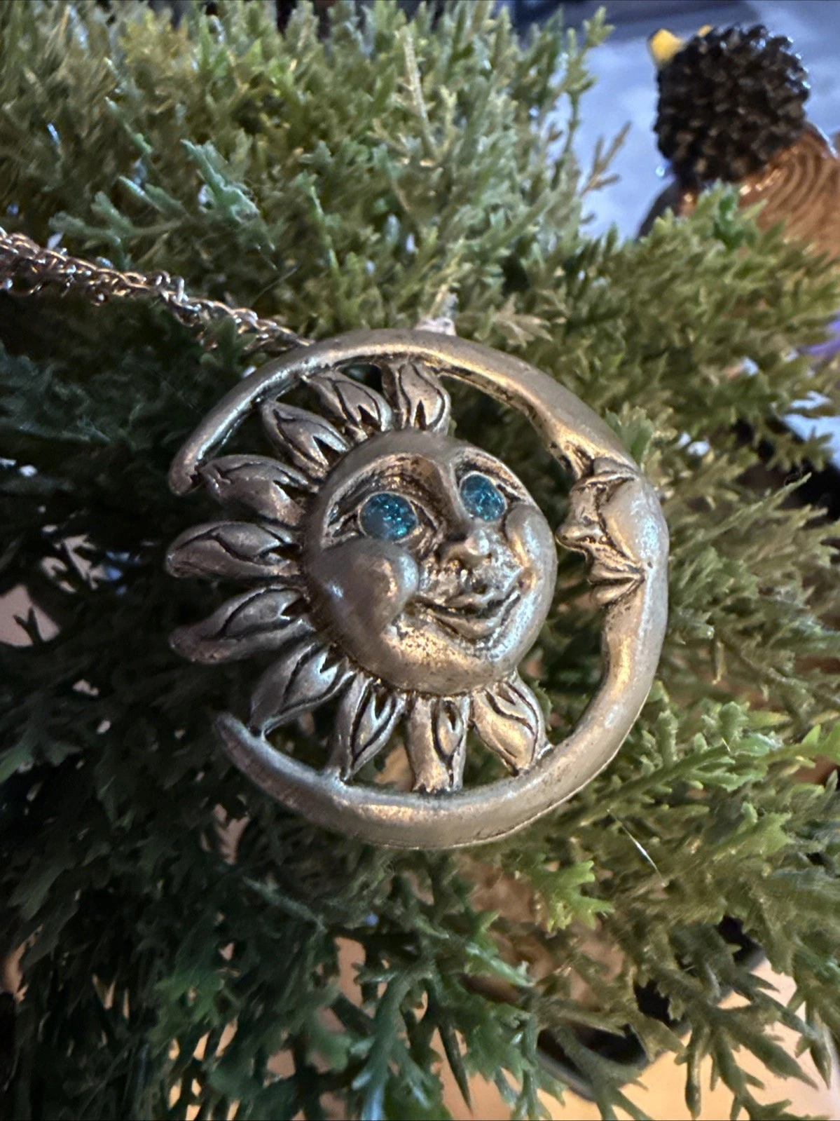Comstock Pewter Sun And Moon Pendant Gem Rare Find Vintage