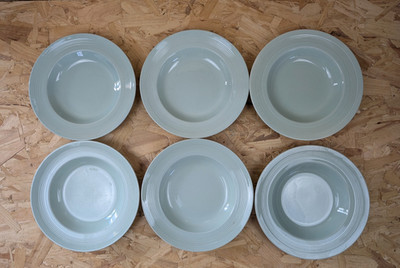 Vintage Woods Ware Beryll grün umrandet Schüsseln x 6 Keramik Durchmesser 9 Zoll