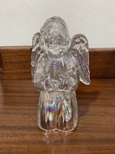 VTG Praying ANGEL Candle Holder Votive Iridescent Clear Glass Kneeling 6.5  