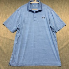 Under Armour Men's Polo Shirt Size L Blue Heat Gear Loose Fit Short Sleeve Golf
