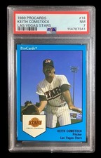 1989 procards #14 keith comstock rc; hilarious GAG rookie PSA 7  (80s CLASSIC)
