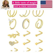 18G/20G Nose Rings Set for Women Men Gold/Silver Nose Rings Hoops Stainless S...