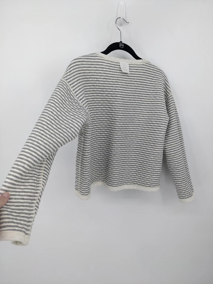 Sudadera J.Crew Mujer Pequeña Gris Marfil Rayas Acolchada Pullover Reversible Foto 3 de 4