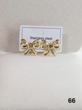 Stainless Steel Gold Tone Bow Stud Earrings