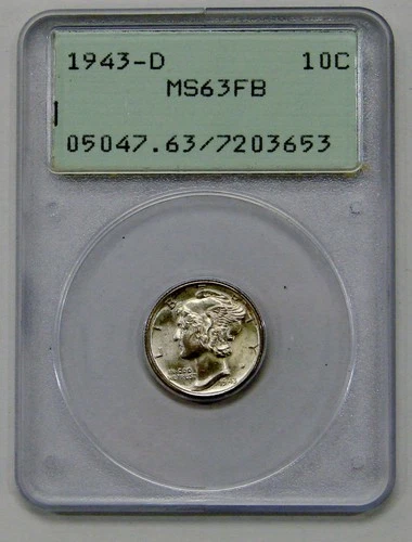 1943 D - Silver Mercury Dime - PCGS MS 63 FB OGH Rattler