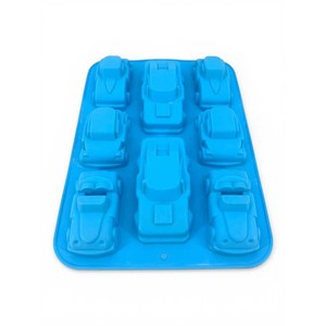 Blue Silicone Car Shaped Baking Mold Tray 8 Cavity Race Car Cake Candy Mold