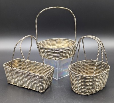 Vtg Lot of 3 Handmade Baskets Silverplate Woven Metal Wire Intl. Silver Co. 1991