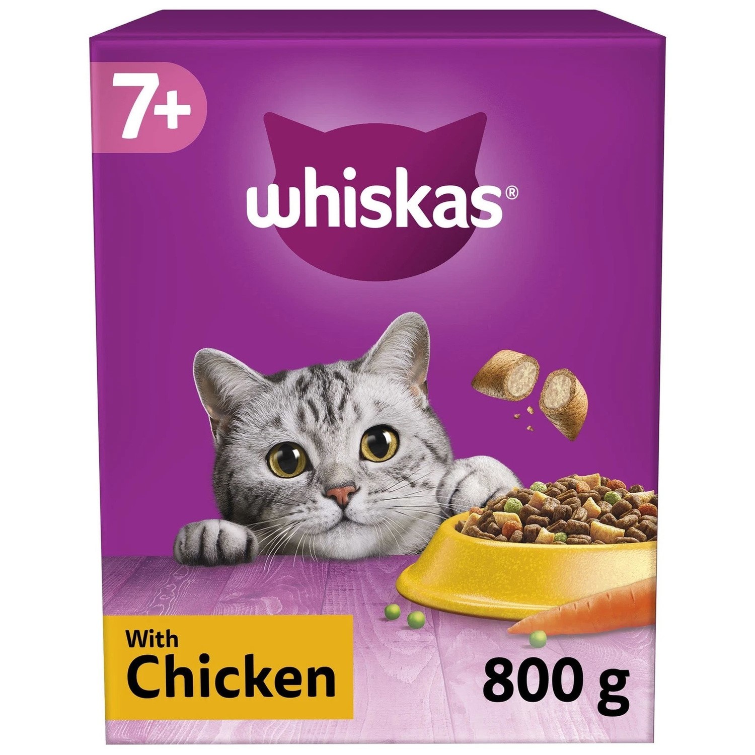 5 x 800g Whiskas 7+ Senior Dry Cat Food With Delicious Chicken