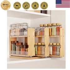 Natural Bamboo Vertical Spice Rack for Kitchen Cabins - Easy Installation
