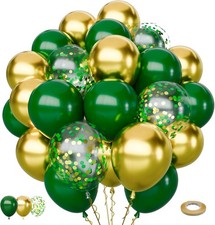 65Pcs Green Gold Balloons Set, Dark Green  Metallic Gold Balloons, Confetti Lat