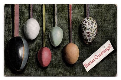Vintage 1910 Easter Greetings Postcard with Hanging Decorative Eggs