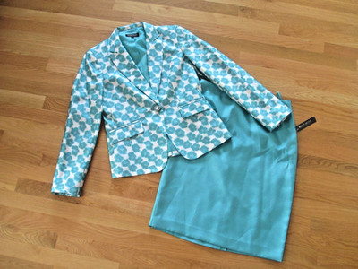 NWT $260 John Meyer Two Piece Skirt Suit Blazer Aqua Color Size 6
