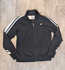 Vintage Nike Full Zip Track Jacket Coat Black White Stripe Women's Sz L