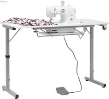 Rollaway II Compact Portable Folding Sewing Table, Silver/White, Modern