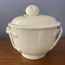 Vintage Hartley Greens Leeds Pottery Creamware Sugar Bowl Lidded Small Rib 4"