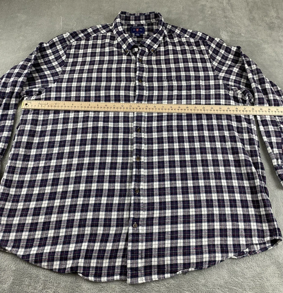 Saddlebred Men’s Big Tall Button Up Shirt 3XLT Blue White Flannel Plaid C18 - Image 4 of 4