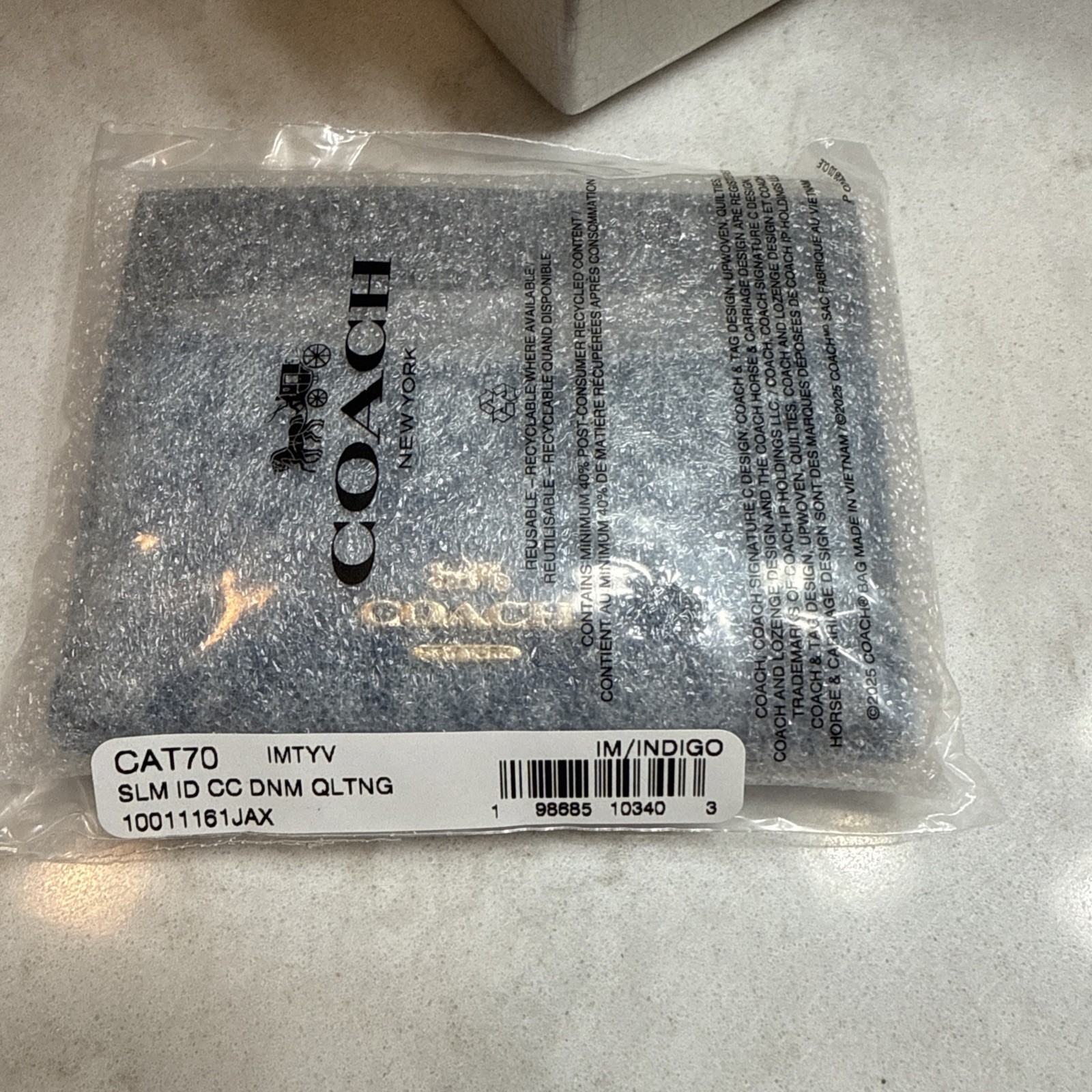 Coach Slim ID Card Case in Regenerative Quilting Denim & Leather CAT70 IM/Indigo thumbnail 5