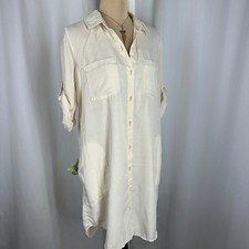 Cloth & Stone Cream Tencel Button Front Shirt Dress Tunic Size Small