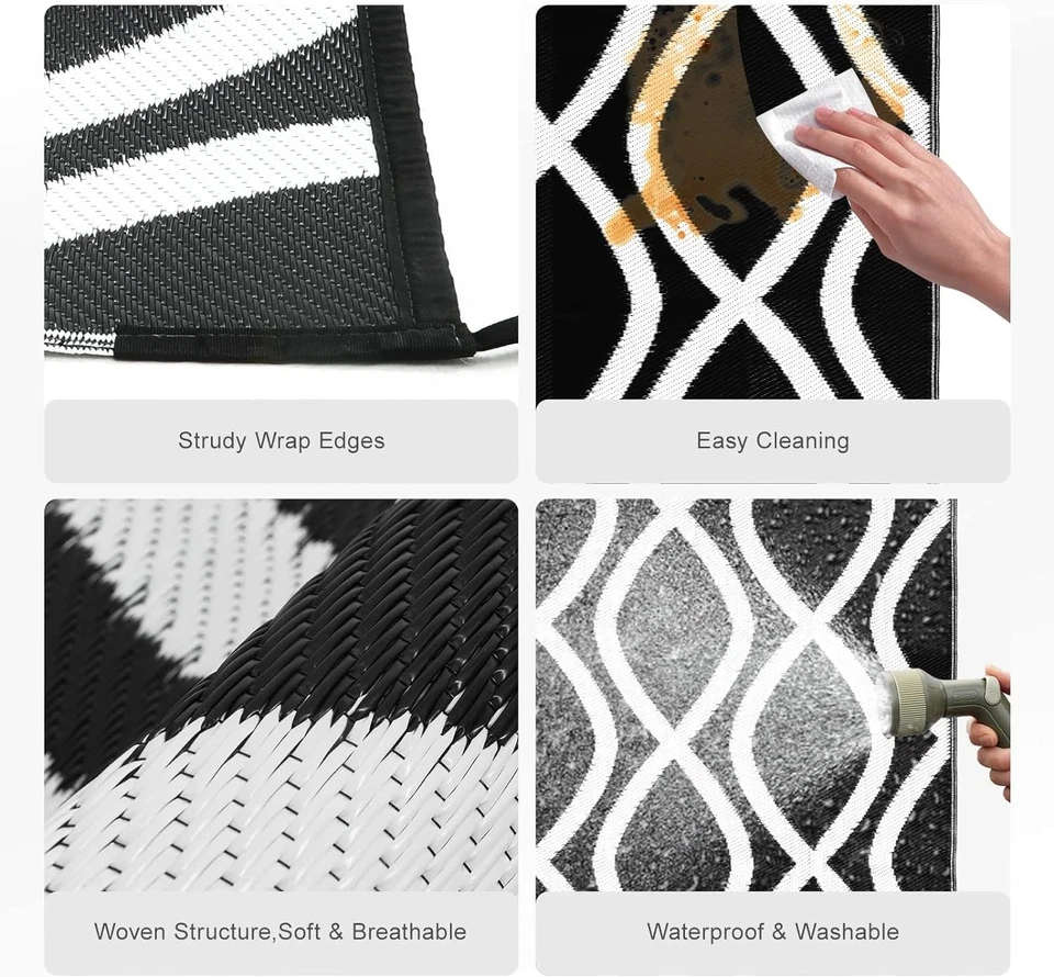 Alfombra Exterior 9x12ft, Alfombra Impermeable Reversible Alfombras Exterior Alfombra, Pequeña Interior... Foto 4 de 4