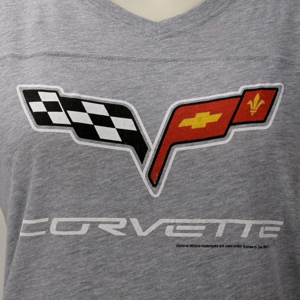 Camiseta gris jaspeado a rayas Corvette C6 2005-2013 para dama Foto 3 de 4