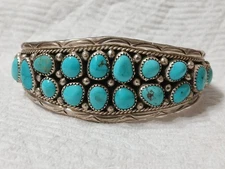 Vintage Annie Chapo Navajo Sterling Silver & Turquoise Cuff Bracelet