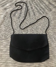 Vintage Carolyne Barton Pleated Black Fold Over Clutch Crossbody Purse Bag
