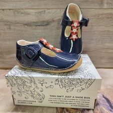 Clarks Girl Shoes Toddler Navy Patent Leather Floral Pre-Walker Uk Size 4.5 NIB