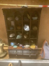 Vintage Primitive Miniatures Display Tray Folk Art Made With Cheese Box Shelves