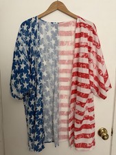 American Flag Kimono Open Cover Up Size M USA Stars Stripes Patriotic July 4