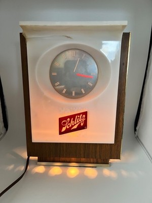 Vintage SCHLITZ Electric/Lighted Bar/Desk Clock w/ Floating Hands-Runs Strong!