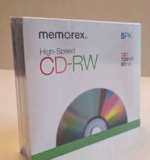 5 Pack MEMOREX Ultra Speed CD-RW 16x-24x 700Mb 80 Minute Rewritable NEW