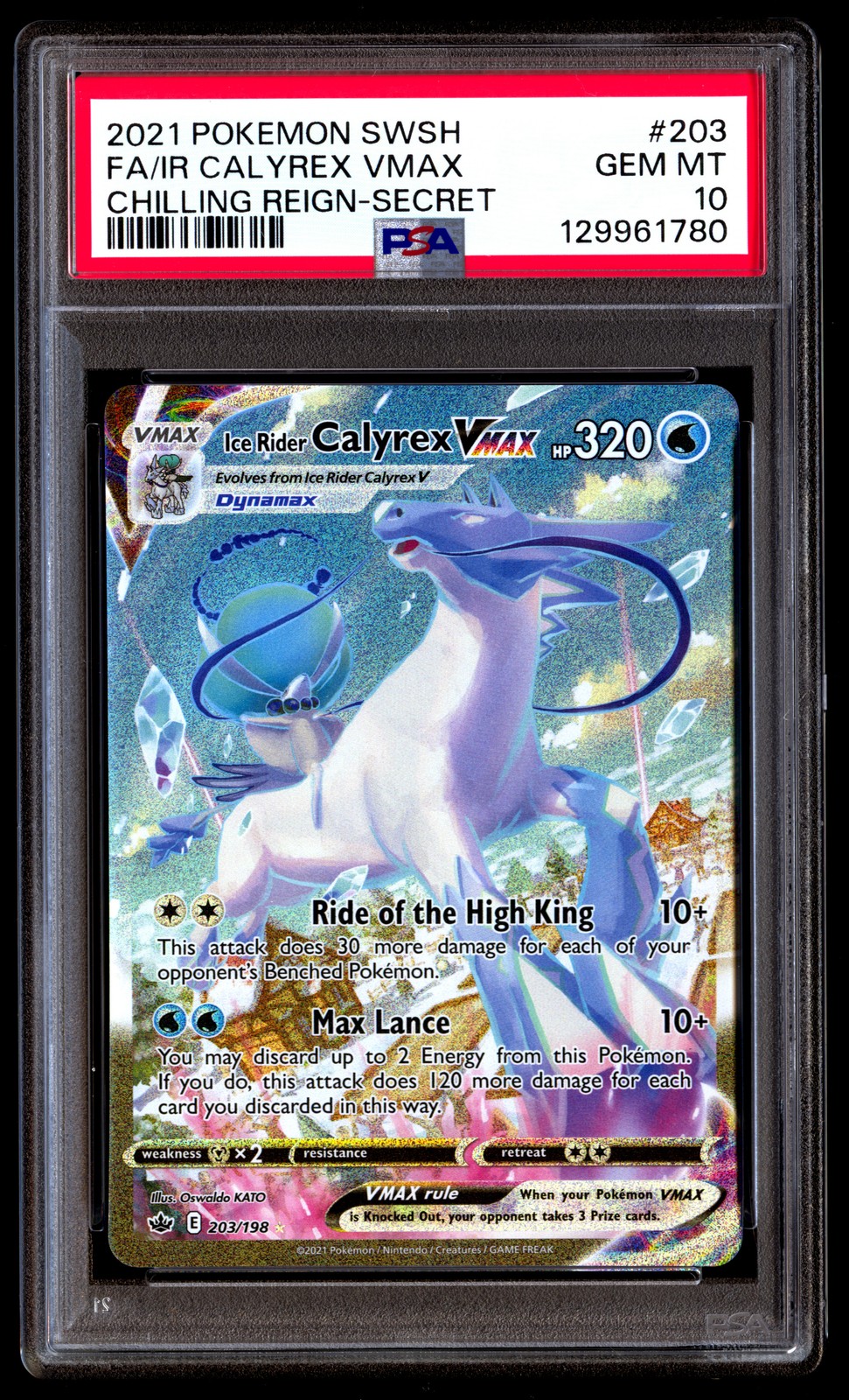 PSA 10 Ice Rider Calyrex Vmax 203/198 Secret Chilling Reign Pokemon