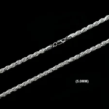 5MM Solid 925 Sterling Silver Italian DIAMOND CUT ROPE CHAIN Necklace ITALY